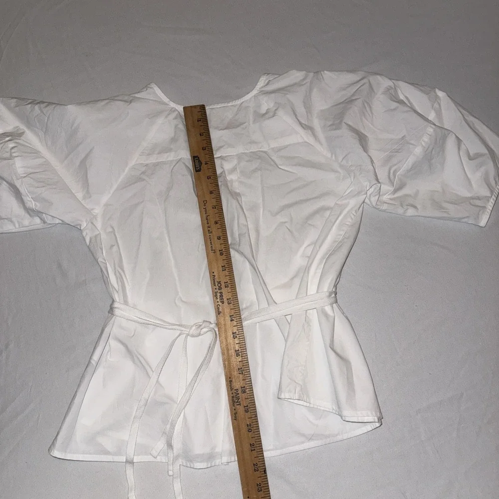 Banana Republic White Cotton Poplin Tie Back Puff Sleeve Peplum Top XS